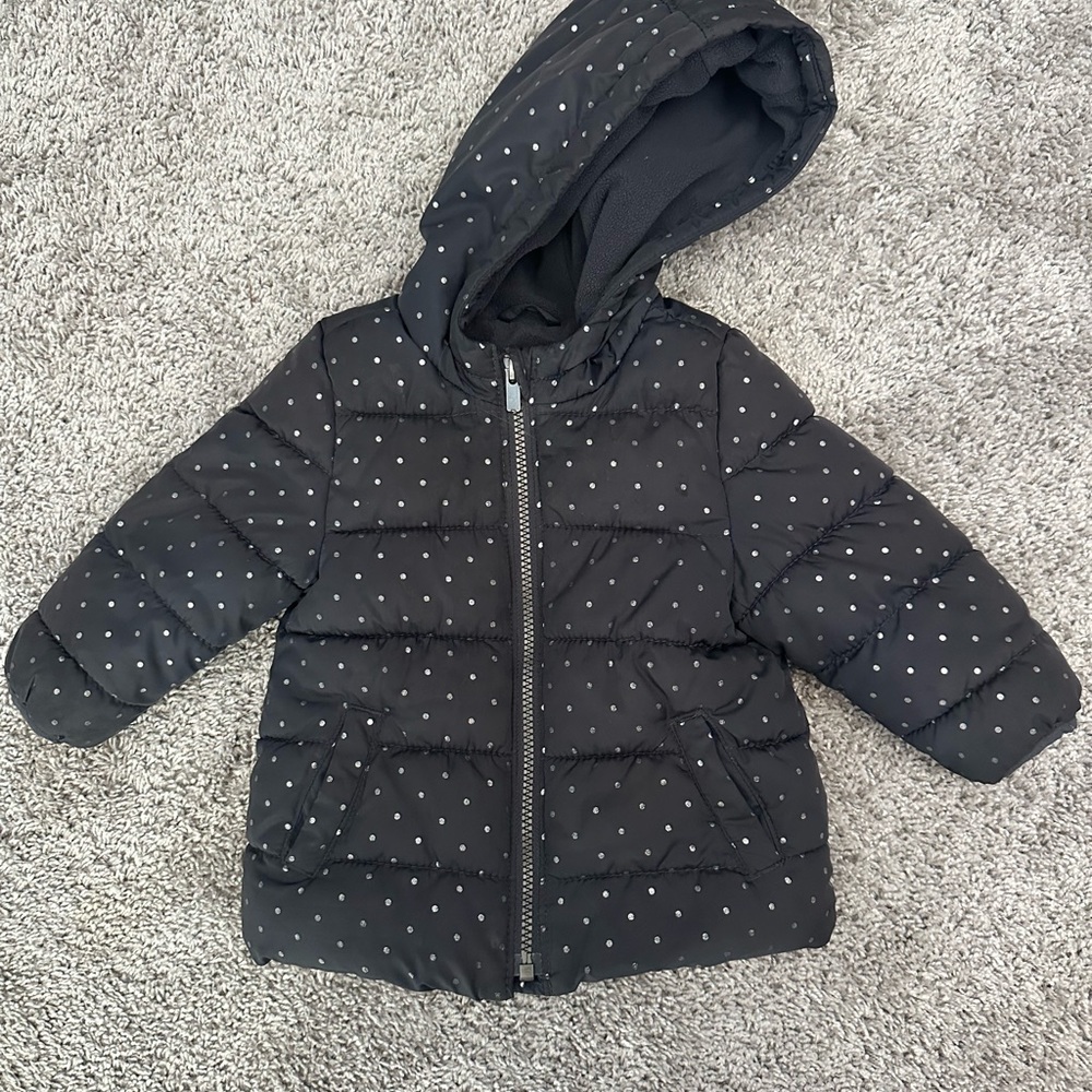 Navy blue with White Polka Dots Puffer Jacket - Sz 18-24m